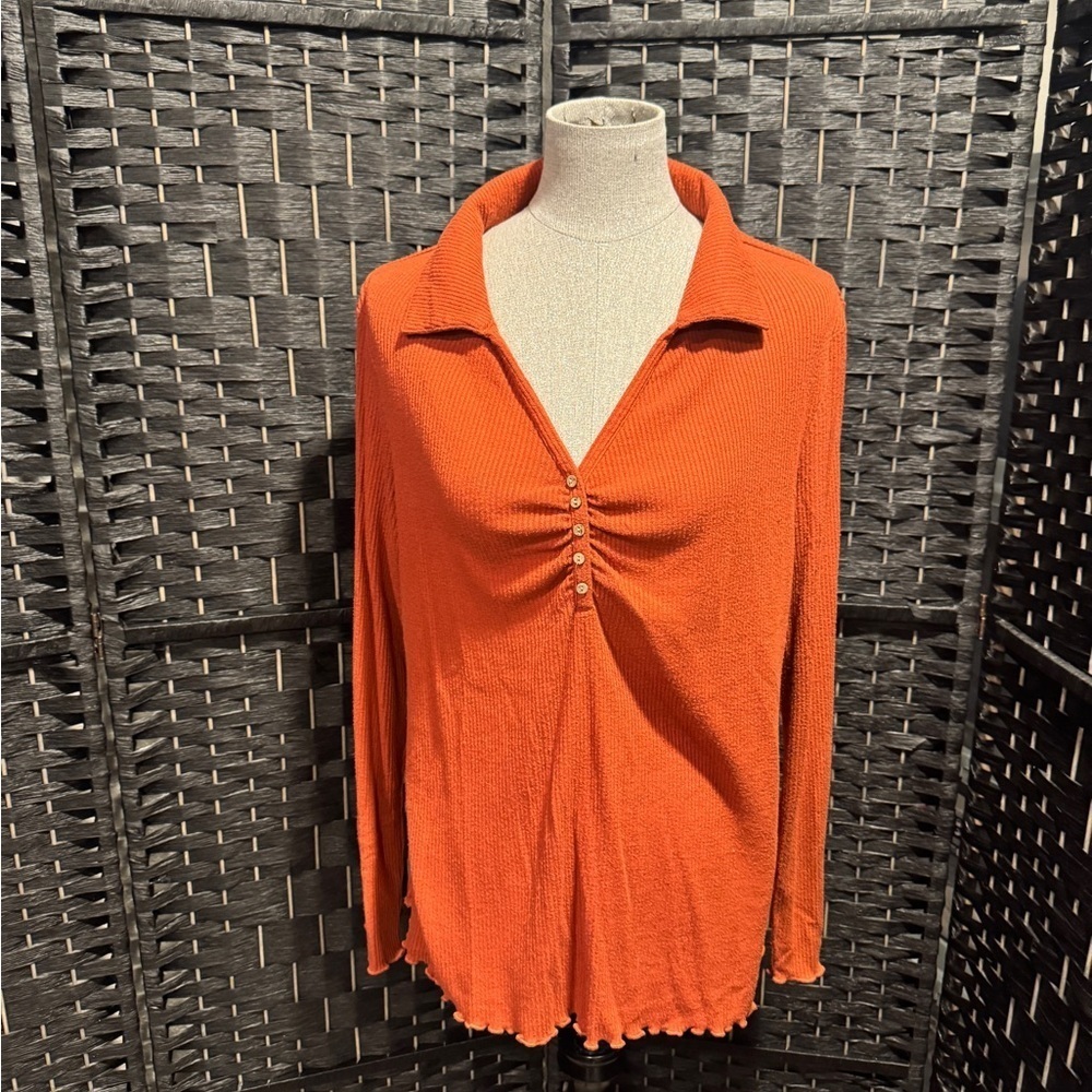 Grace & Lace rust Orange Button-Front Women's Top. Soft and comfortable Sz XL